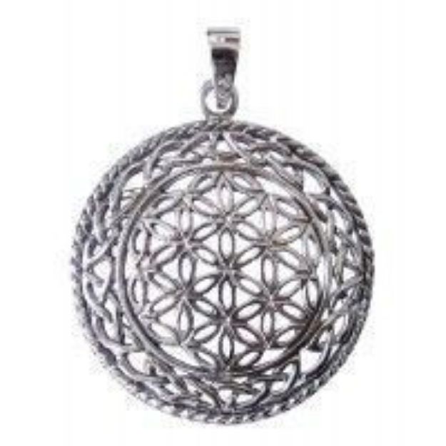 Bild von Anhänger Blume des Lebens mit Endlosknoten 3.5 cm, Silber 