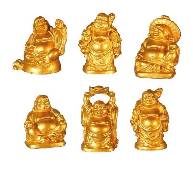 Bild von Lachende Buddhas Kunststein goldfarben 6er Set 2x3cm