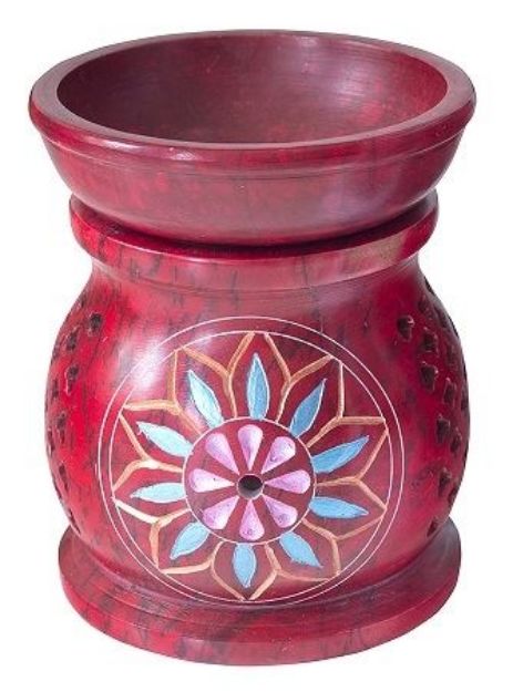 Bild von Aromalampe Blume Speckstein rot 6x9cm
