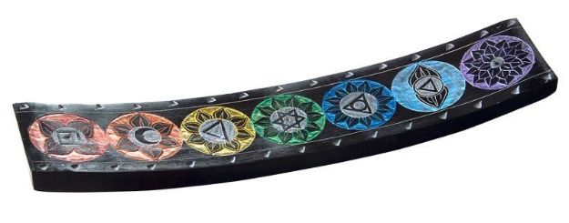 Bild von Räucherstäbchenhalter 7 Chakren Black Stone graviert bunt 25x5cm