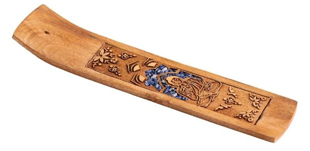 Bild von Buddha mit Sodalith Holzhalter für Räucherstäbchen
