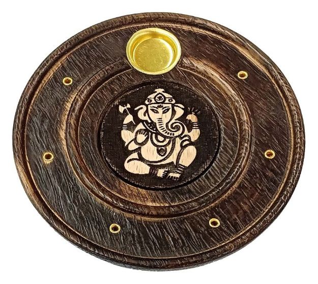 Bild von Räucherstäbchenhalter Ganesha Holz rund 10cm
