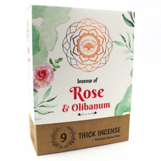 Bild von Green Tree Rose & Olibanum Botanical Incense, 9 dicke Stäbchen