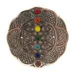 Bild von Blume des Lebens mit Chakraglassteinchen Weissmetallhalter