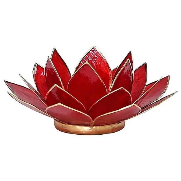 Bild von Lotus Teelichthalter rot 1. Chakra goldfarbig - 13.5 cm