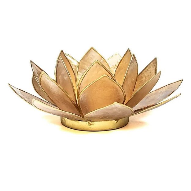Bild von Lotus Teelichthalter beige goldfarbig - 13.5 cm
