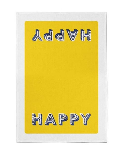 Bild von Asta Barrington Happy/yellow Tea Towel 70 x 50cm - Jamida of Sweden