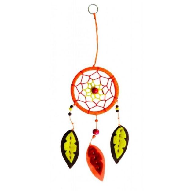 Bild von Traumfänger mit Flanellfedern orange 20 cm
