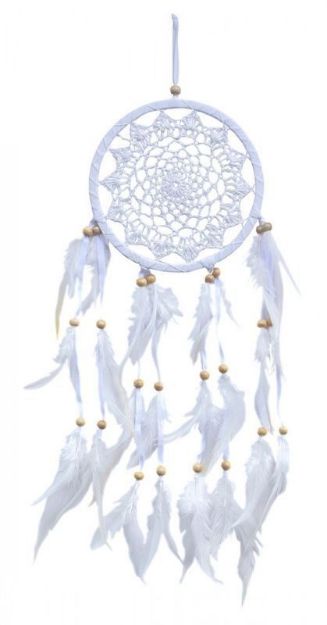 Bild von Traumfänger mit gehäkeltem Netz, weiss 16x50cm
