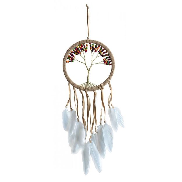 Bild von Traumfänger Tree of Life Leder 16cm mit farbigen Holzperlen, 16x50cm