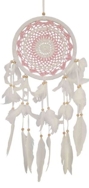 Bild von Traumfänger Girly Leder 22cm mit gewebtem Netz pink, 22x65cm