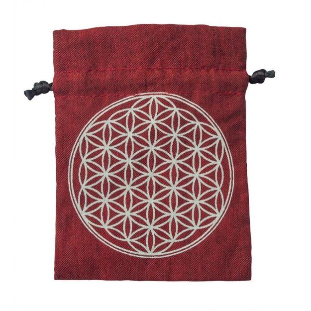 Bild von Baumwollsäckchen Blume des Lebens maroon 8x11cm