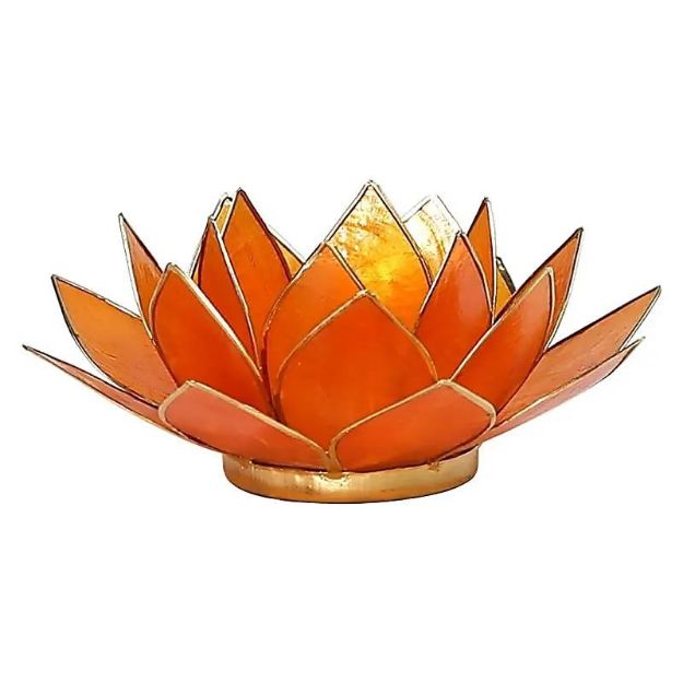 Bild von Lotus Teelichthalter orange 2. Chakra goldfarbig - 13.5 cm