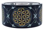 Bild von Räuchergefäss Blume des Lebens gold, Black Stone Ø10cm (Ø8,5cm innen) x 5cm mit 