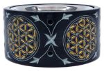 Bild von Räuchergefäss Blume des Lebens gold, Black Stone Ø10cm (Ø8,5cm innen) x 5cm mit 