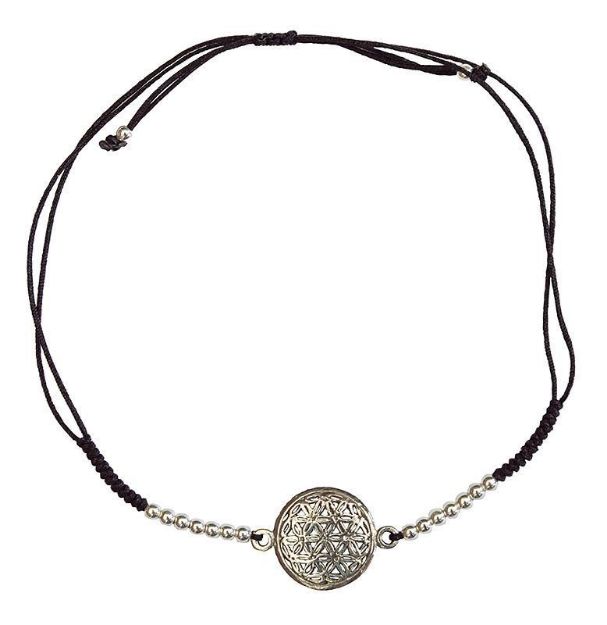 Bild von Armband Blume des Lebens 1,2cm Silber 925 mit verstellbarem Baumwollband 8cm