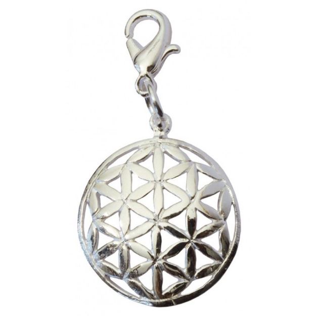 Bild von Anhänger Karabiner Blume des Lebens Messing versilbert 1.5 cm