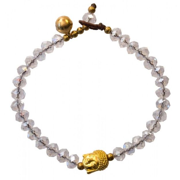 Bild von Armkettchen Buddhakopf mit 33 Glasperlen, crystal 18 cm