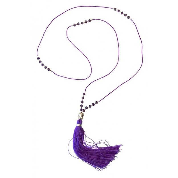 Bild von Halskette Buddha Mala lila mit 25 Glasperlen 48 cm