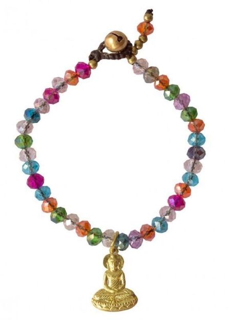 Bild von Armkettchen Buddha mit 33 Glasperlen, bunt 18cm