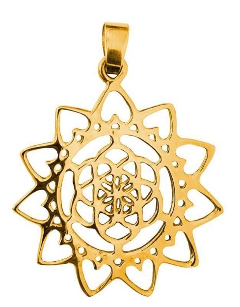 Bild von Anhänger Blume des Lebens mit Lotus Messing 3,0cm, 2,8g