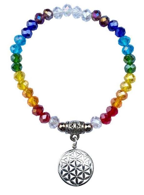 Bild von Tikra Blume des Lebens Rainbow Kristallglasperlen/Messing versilbert 6cm