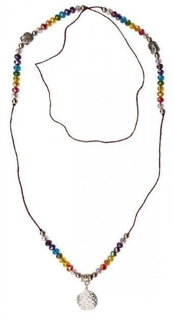 Bild von Buddha Mala Blume des Lebens Rainbow Kristallglasperlen/Messing versilbert 48c