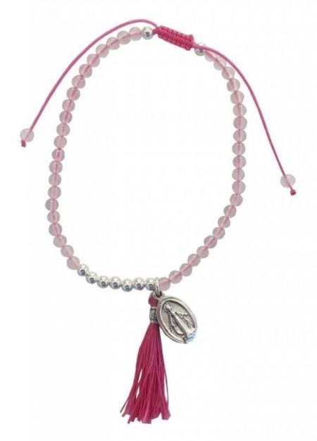 Bild von Armband Maria 1,2cm Silber 925 mit Rosenquarz Perlen 6cm elastisch