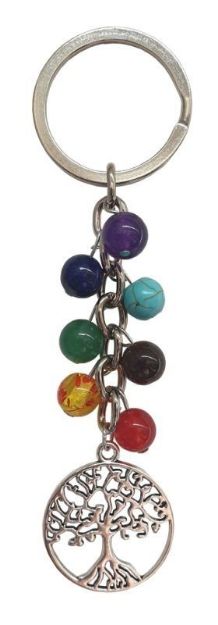 Bild von Schlüsselanhänger Lebensbaum Chakra Edelsteine mit Metall Anhänger, 10cm