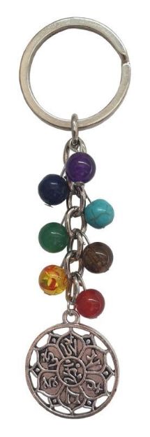 Bild von Schlüsselanhänger Om Mani Padme Hum Chakra Edelsteine mit Metall Anhänger, 10cm