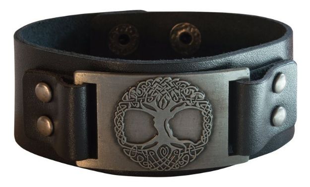 Bild von Armband Baum des Lebens Leder, schwarz, Metalllegierung, silberfarben 23x3cm ver