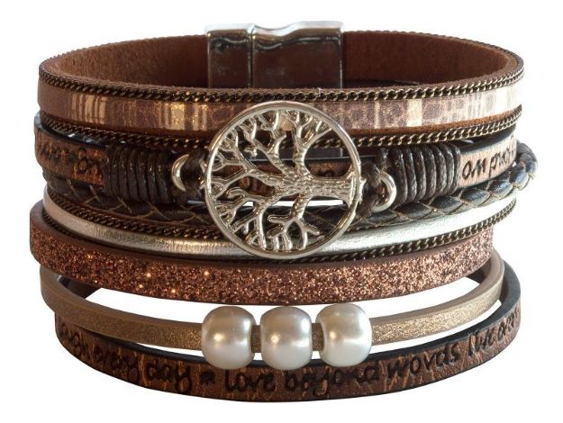 Bild von Armband Baum des Lebens Kunstleder braun, Metall silberfarben mit Magnetverschlu