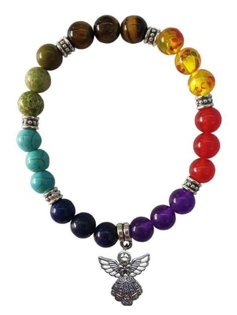 Bild von Armband mit Chakra Edelsteine und Schutzengel-Charm