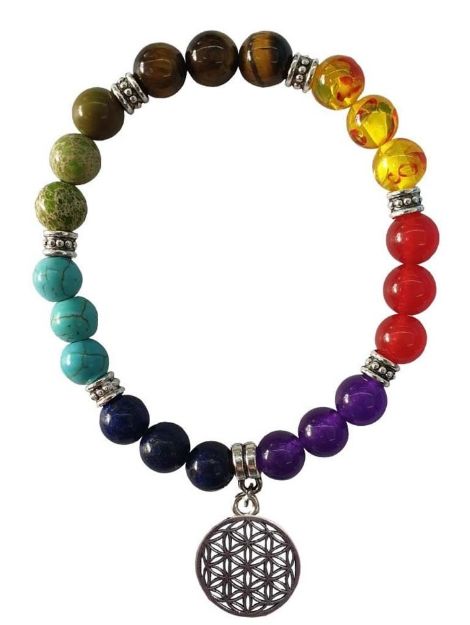 Bild von Armband Blume des Lebens Chakra Edelsteine mit Metall Anhänger, 6cm flexibel