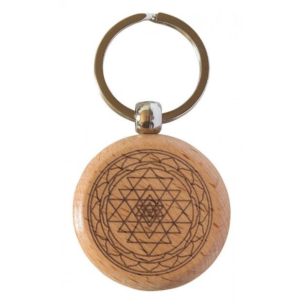 Bild von Schlüsselanhänger Shri Yantra Buchenholz/Edelstahl 4cm