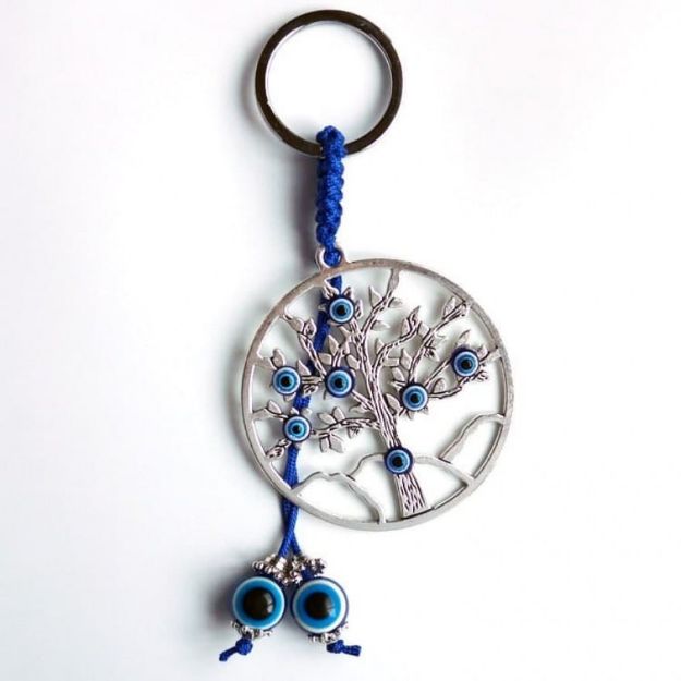 Bild von Schlüsselanhänger Baum des Lebens / Nazar Metall- und Glas Anhänger 6x12cm