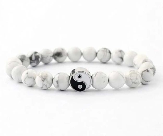 Bild von Armband Yin Yang, mit natürlichen Howlith Perlen (Ø8mm), Ø5,5-10cm (16-32cm), el