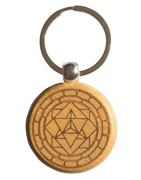 Bild von Schlüsselanhänger Merkabah Buchenholz/Edelstahl 4cm
