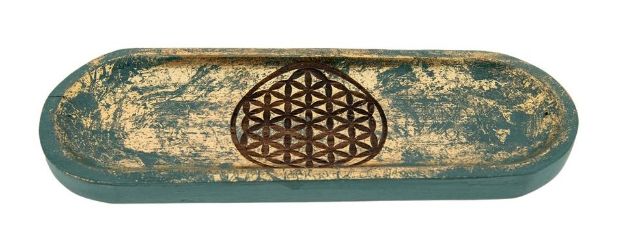 Bild von Blume des Lebens Räucherstäbchenhalter Türkis-Goldverzierung