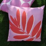 Bild von Leaf Print Outdoor Pink 43x43cm - Kissenbezug OHNE Füllung