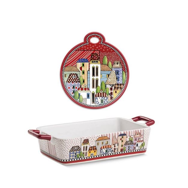 Bild von SET TRIVET AND BACKING DISH PAESE MIO RED