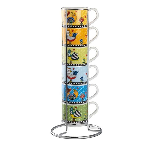 Bild von 6 PC STACKABLE ESPRESSO CUPS COCORICO' WITH METALRACK SET