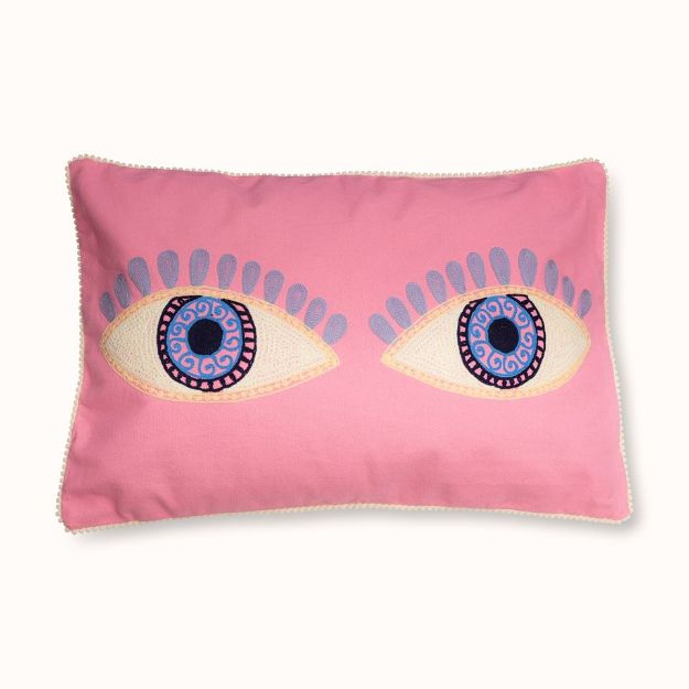Bild von Kissenhülle Pink Evil Eyes - by vivi.