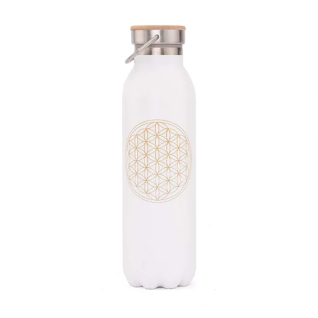 Bild von Blume des Lebens Isolier-Trinkflasche 600 ml, mattweiss