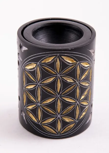 Bild von Aromalampe - Blume des Lebens, Zylinder in Schwarz und Gold