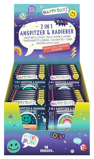 Bild von Happy Day 2 in 1 Anspitzer & Radierer, VE-24