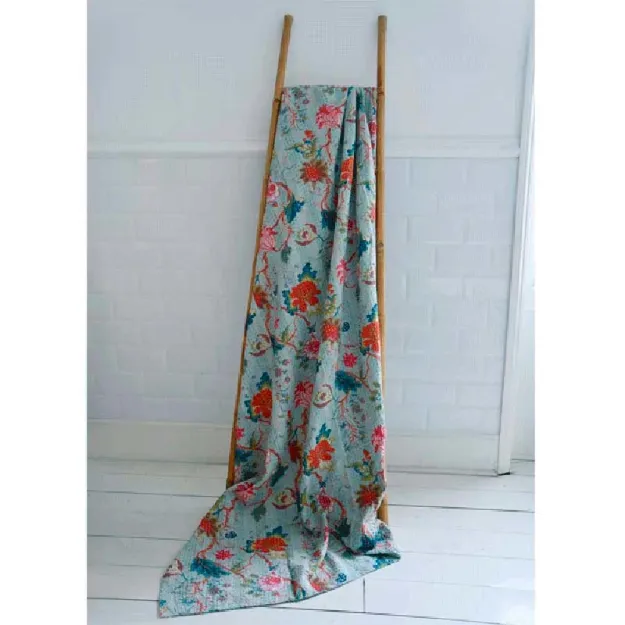 Bild von Kantha-Decke Exotic blue