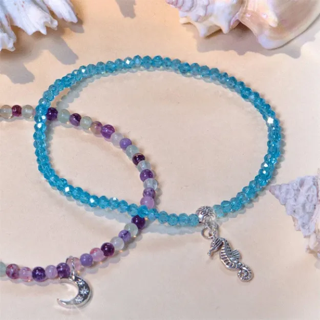 Bild von Seepferdchen Edelstein-Fusskettchen, Aqua-Aura
