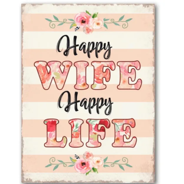 Bild von Schild Happy Wife - Happy Life, 26 × 35 cm