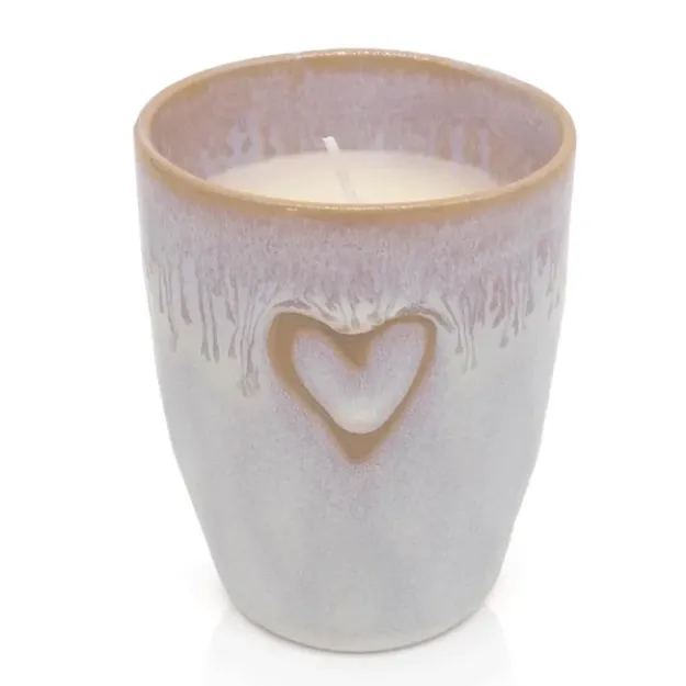 Bild von Stoneware Kerze im Becher polarweiss Herz